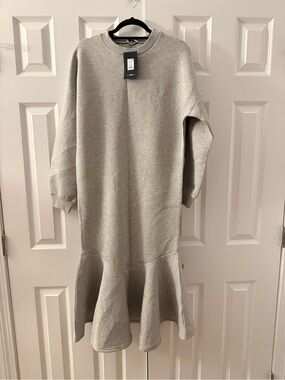 Light Gray Sweatshirt Dress with Flounce Hem